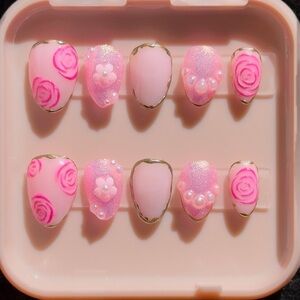 Pink Floral Press-On Nails